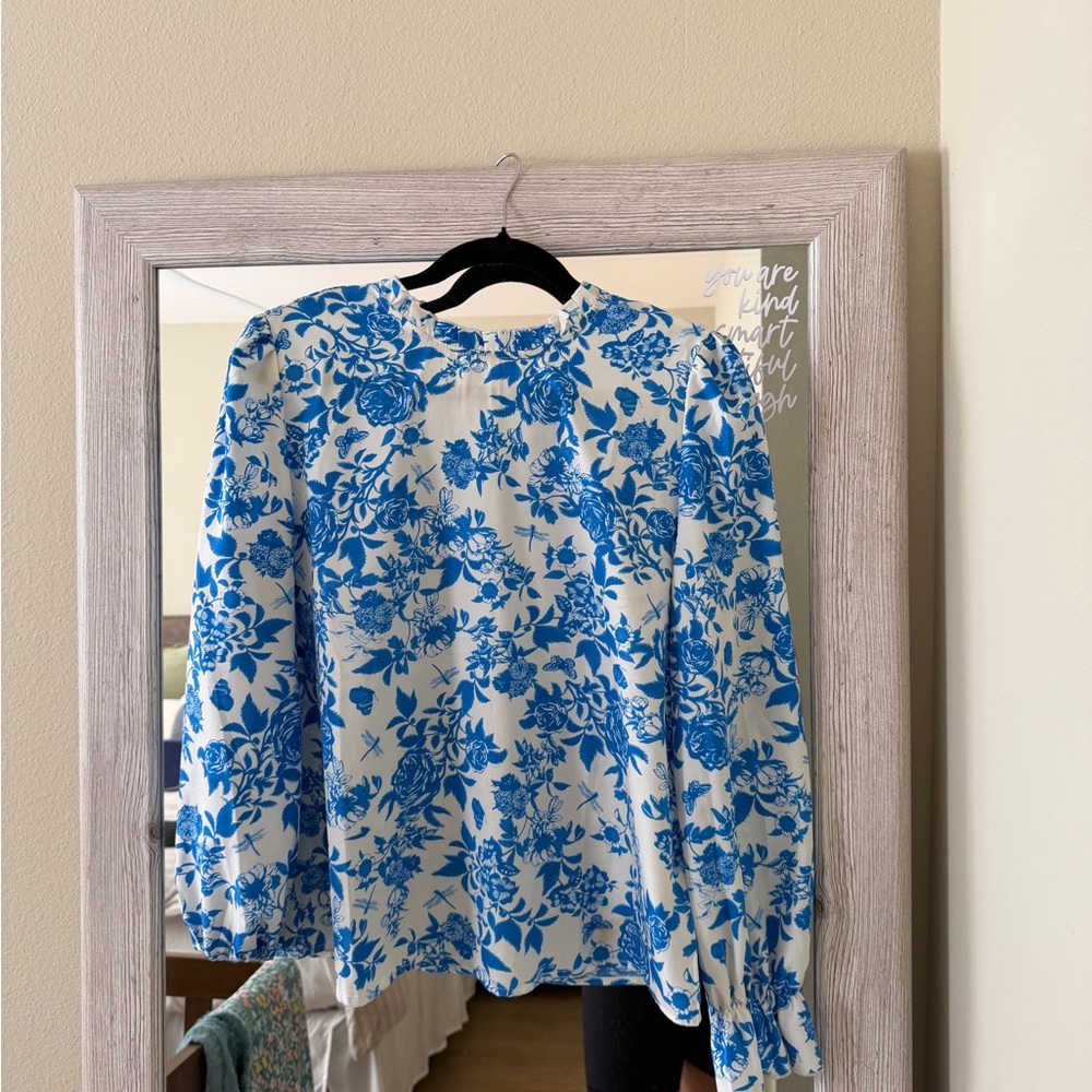 SHEIN Floral Print Dress in Blue and White